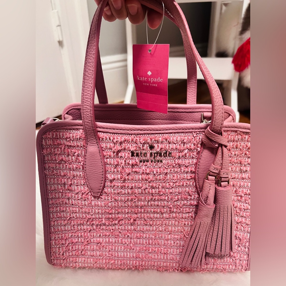 Kate Spade Rowe Summer Tweed small Top Zip Satchel in Pink